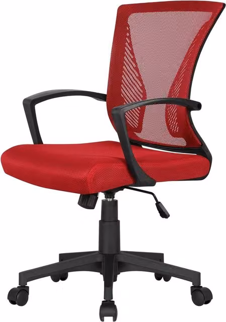 Yaheetech Red Ergonomic Adjustable Swivel Office Chair with Armrests and Castors