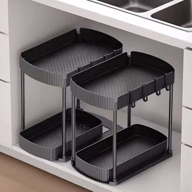 VOGREX 2-Pack Pull Out Under Bathroom Cabinet Organisers in Black – 1