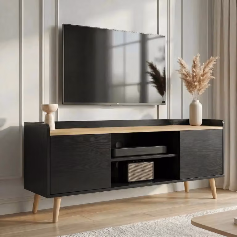 DHS Larvik Modern Black Matt Wood TV Unit, W/D/H: 112 x 40 x 55 cm