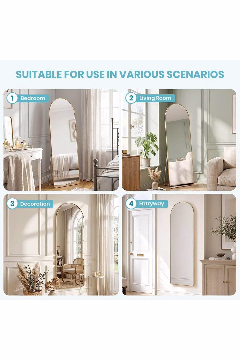 Garden Sanctuary Modern Arched Metal Freestanding Floor Mirror in Gold – 2