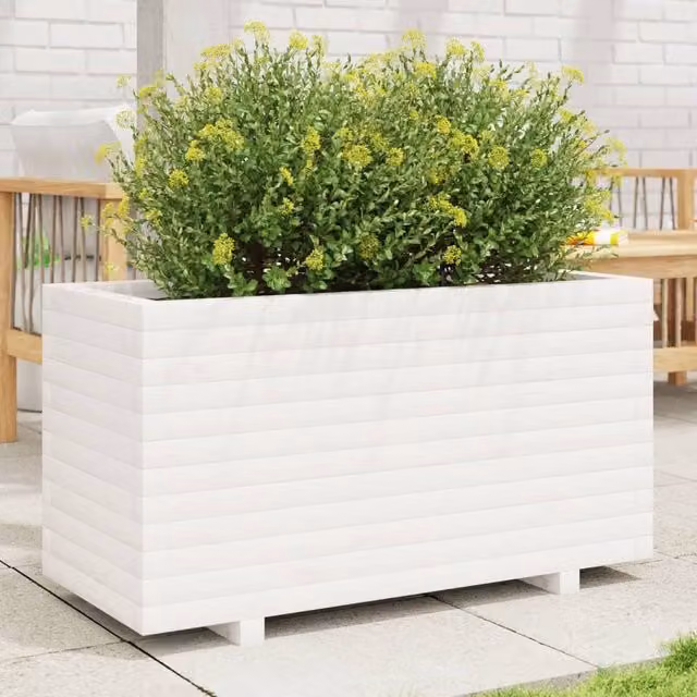 Berkfield Home White Pine Wood Garden Planter W/D/H: 90 x 40 x 49.5 cm
