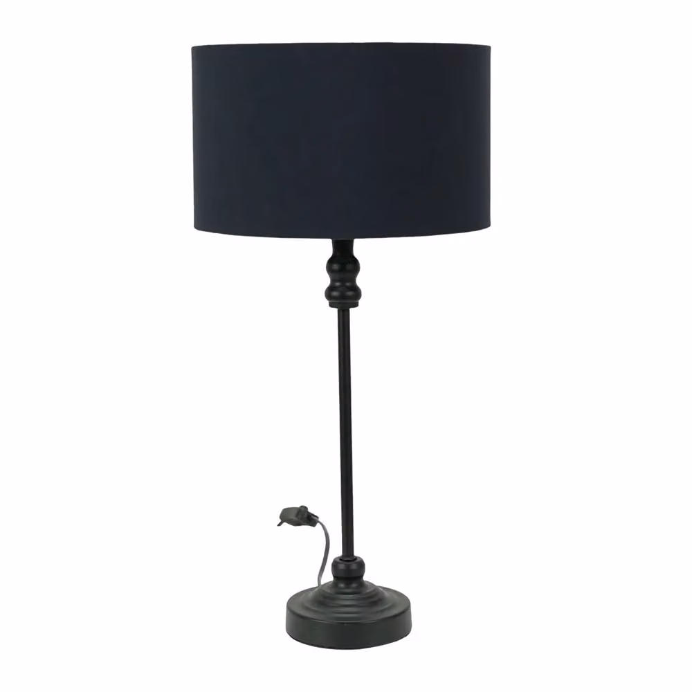 ValueLights Maggie Black Metal Candlestick Table Lamp with Fabric Drum Shade and LED Bulb – 2
