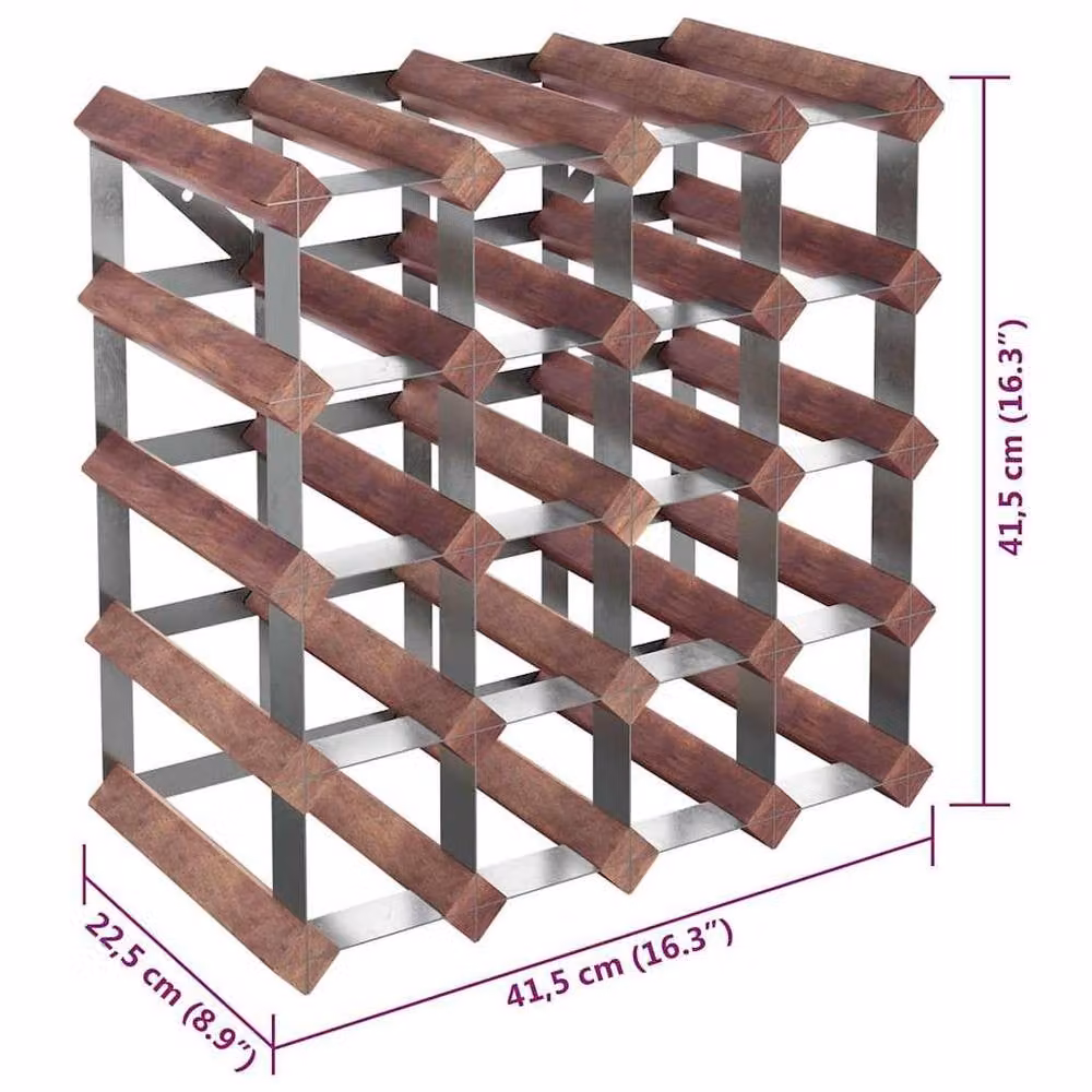 Berkfield Home Beautiful Industrial Wall Mounted Wine Rack for 20 Bottles in Brown Solid Pine Wood and Metal, W/D/H: 41.5 x 22.5 x 22.5 cm – 7