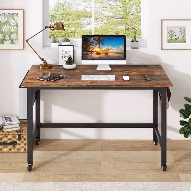 FORGEVIO Brown Home Office Computer Desk with Storage Bag – 1