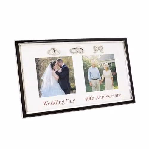 Happy Homewares 40th Ruby Anniversary and Wedding Day Picture Frame in Silver, Black and Red, 4 x 4 inch