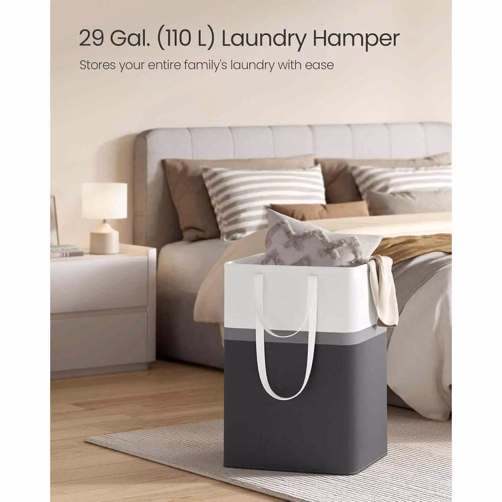 The Bazaarist Set of 2 Collapsible Fabric Freestanding Laundry Hampers with Handles, Jet Black – 4