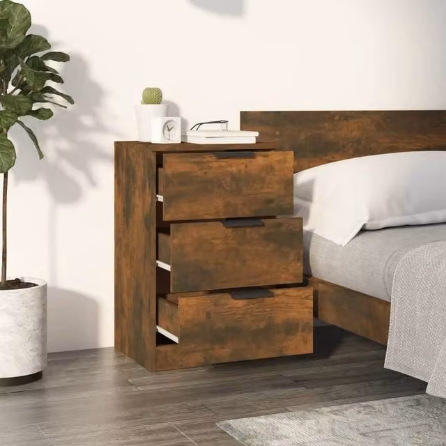 Berkfield Home Modern Bedside Cabinet in Smoked Oak Brown, W/D/H: 40 x 36 x 65 cm – 1