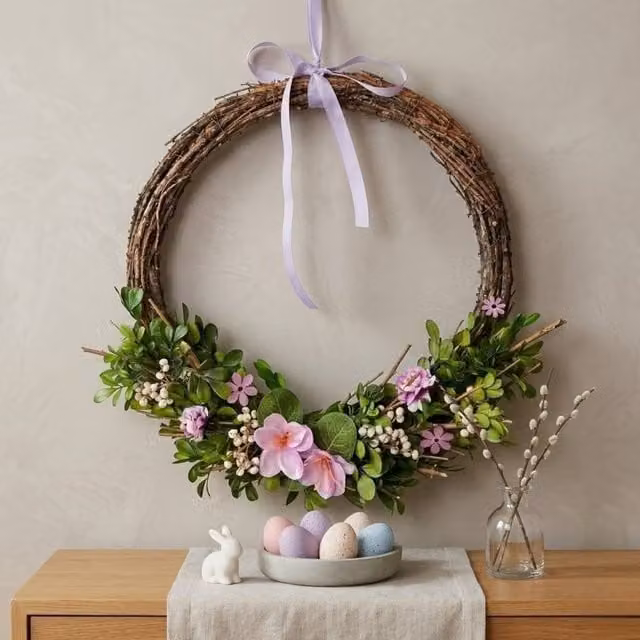 Garden Greatness Multicolour Springtime Hanging Peony Floral Wreath, Diameter: 40 cm