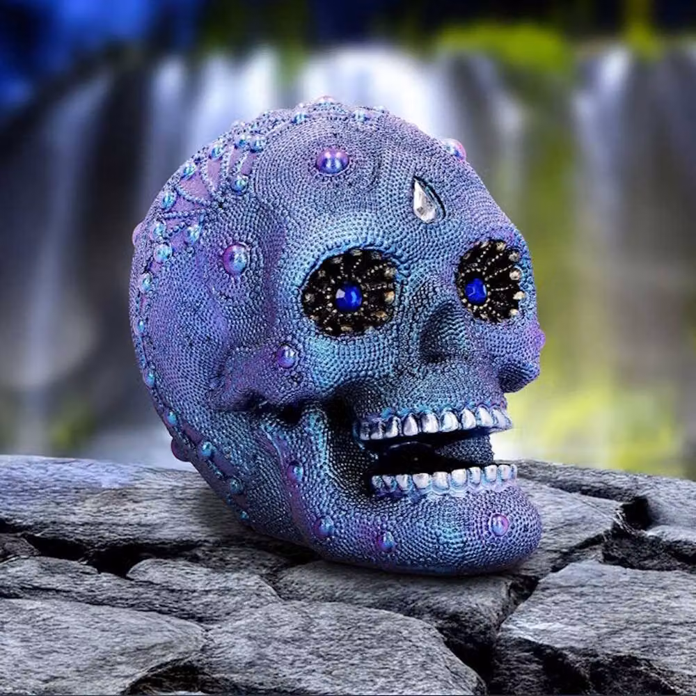 Nemesis Now Bejewelled Resin Skull Ornament in Purple and Blue, Height: 11 cm – 2
