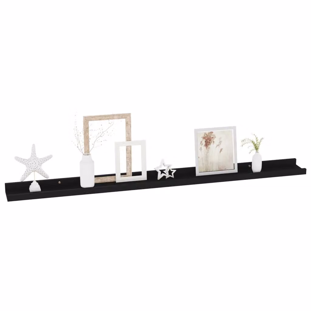 Berkfield Home Set of 4 Black Wall Mounted MDF Shelves, W: 100 cm, D: 9 cm, H: 3 cm – 3