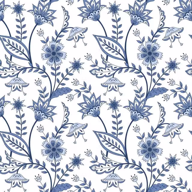 I Love Wallpaper Jacobean Classic Floral Botanical Wallpaper in Blue and White
