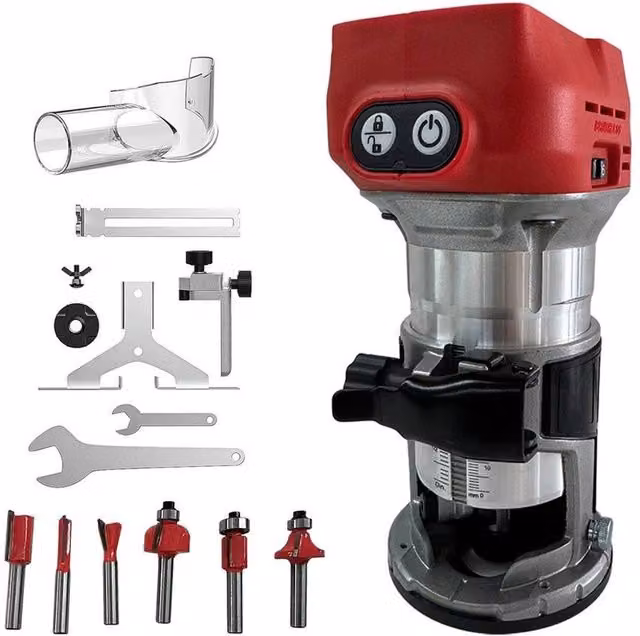 FLAVORA 6-Speed 18V Cordless Benchtop Woodworking Router in Red