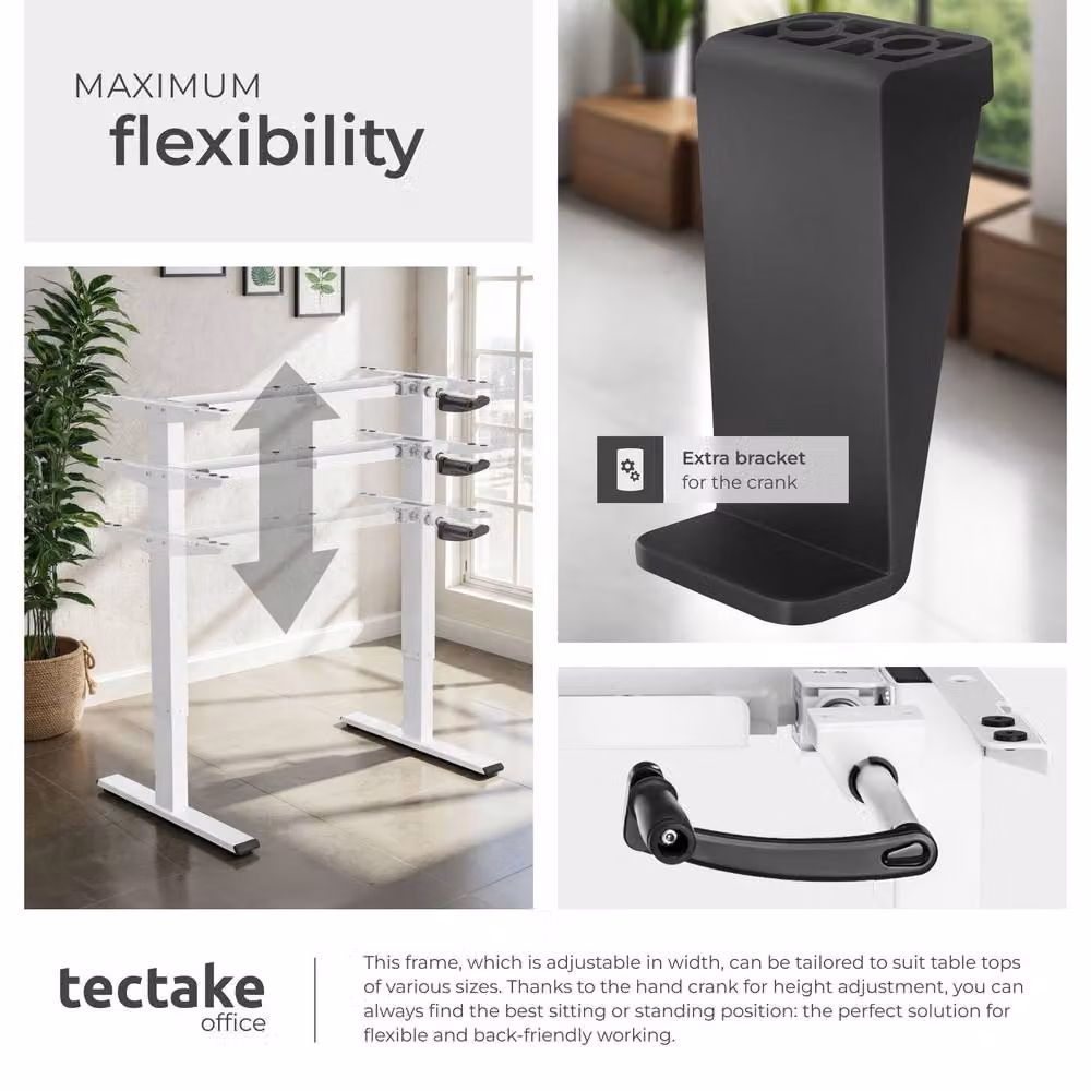 tectake Idun Height Adjustable Sit & Stand Desk with Manual Crank in White – 2