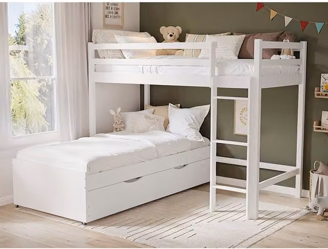 Flair Lucia L Shaped Bunk Bed in White with Drawers