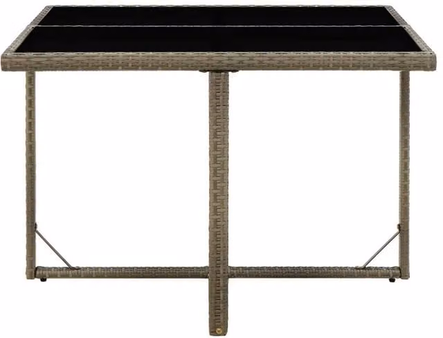Berkfield Home Grey Extendable Square Garden Table with Glass and Poly Rattan, W/D/H: 107 x 107 x 74 cm – 1
