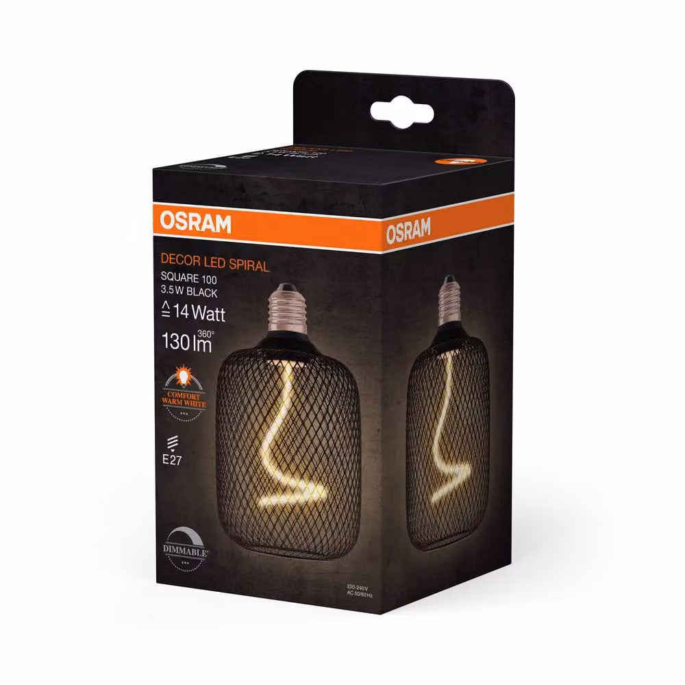 Osram Decor LED Spiral Filament Square Lamp Bulb, Black and Gold, 14W, Warm White, Dimmable, E27 – 4