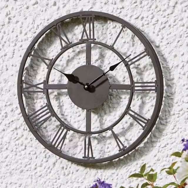 Garden Mile Classic Round Metal Roman Numerals Analog Wall Clock in Black, Blue or Gold