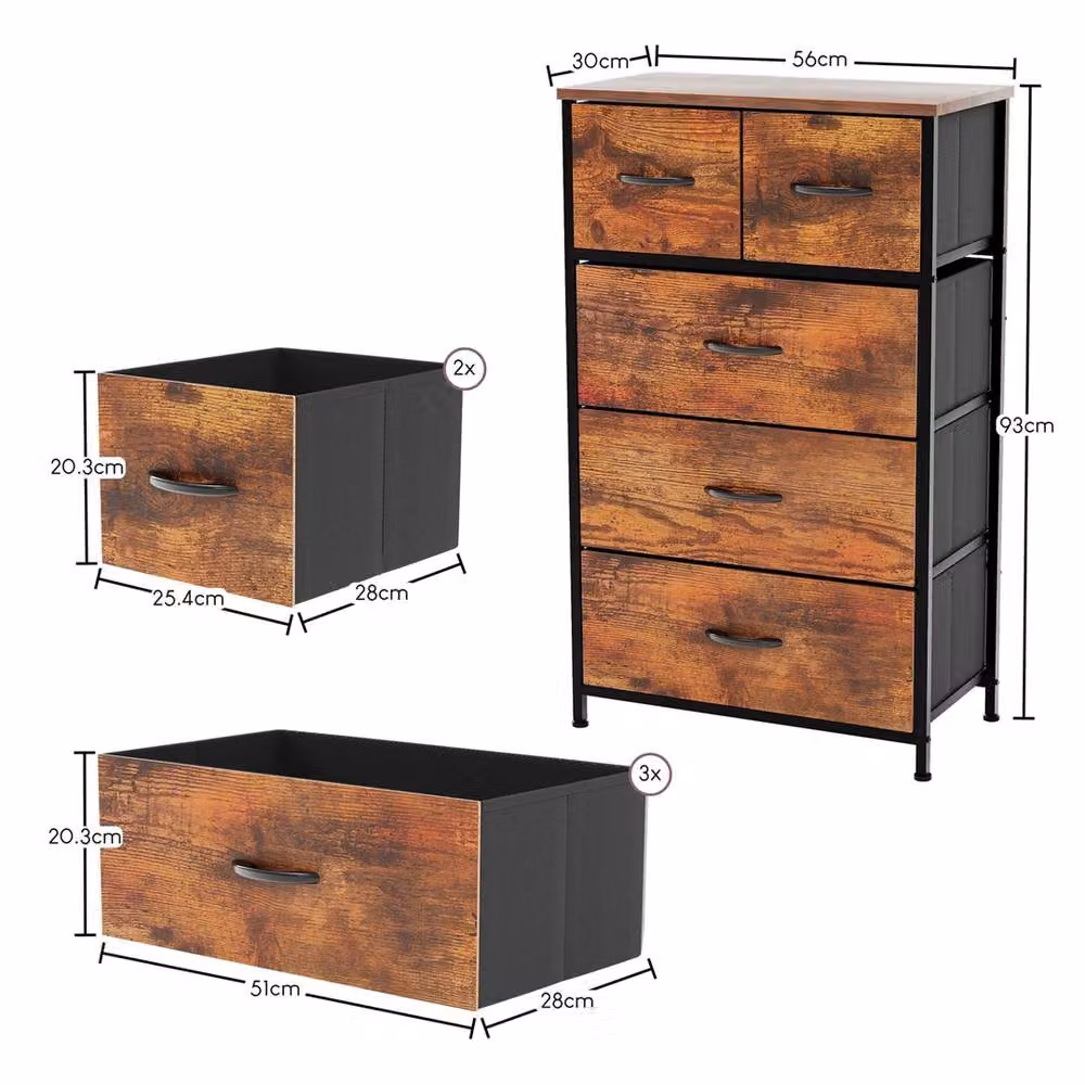 NESTLUNE Modern 5 Drawer Fabric Chest of Drawers in Brown, W: 100 cm, D: 15 cm – 2
