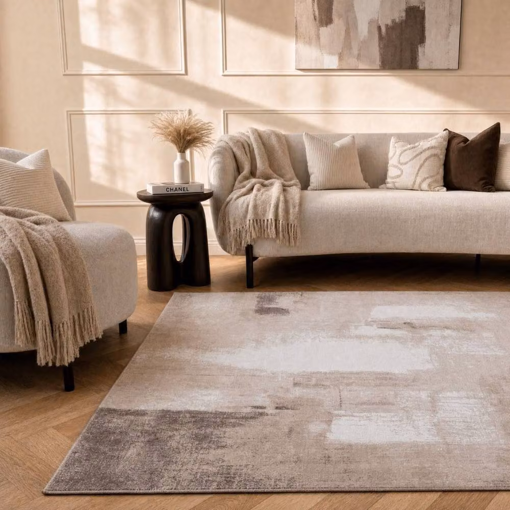 THE RUGS Elaris Stain Resistant Abstract Distressed Living Room Area Rug in Beige, W: 200 cm, D: 290 cm – 3