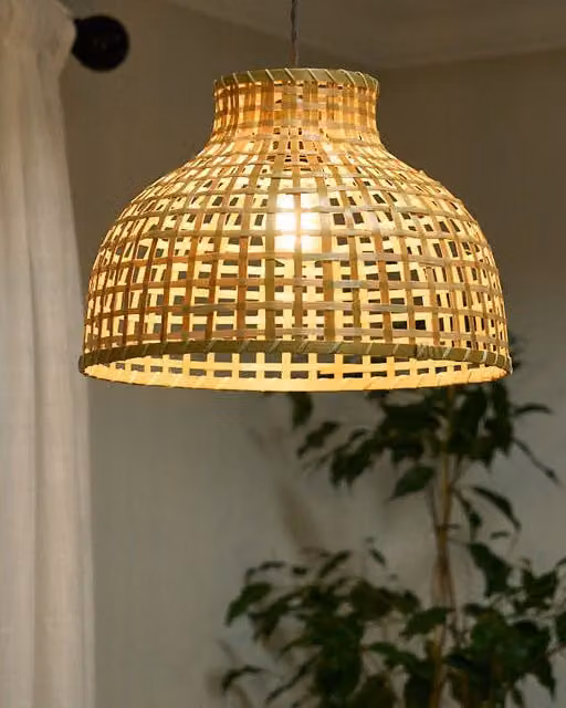 Dibor Traditional Style Bamboo Dome Lamp Shade in Natural Sand, H 25 cm x Dia 36 cm – 1