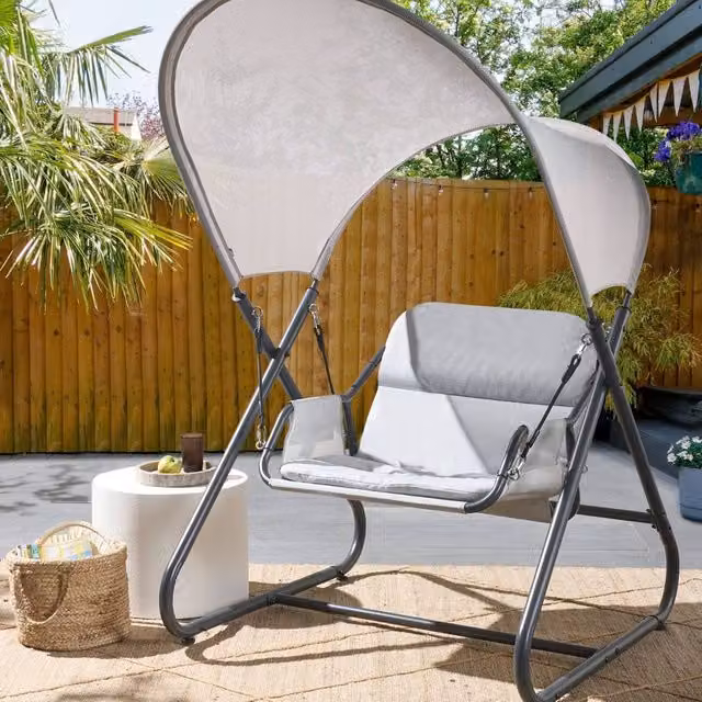 Wyld and Coco 1-Seater Patio Swing in Grey with Metal Frame