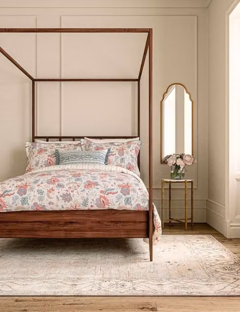 V&A Chintz Reverie Reversible Floral Cotton Bedding Set, Red Multicolour, W: 180 cm, L: 200 cm