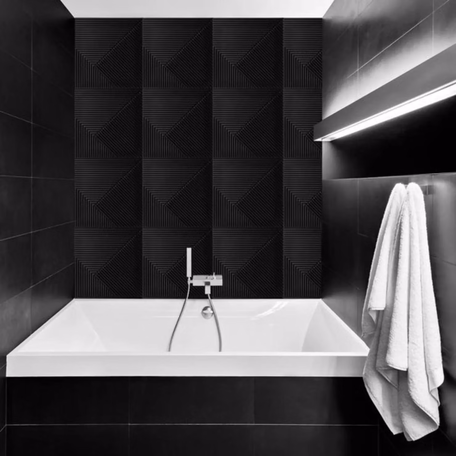 Novecrafto 3D Chevron Line Design Wall Panels, Matte Black Interior Cladding, 6 Sheets, W/D/H: 50 x 50 x 50 cm – 3