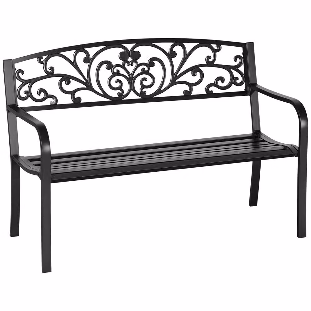 OUTSUNNY Metal 2 Seater Garden Bench in Black – 2