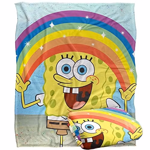 LOGOVISION Spongebob Rainbow Silky Touch Super Soft Fleece Throw Blanket, Multicolour and White, W/D/H: 152 x 127 cm