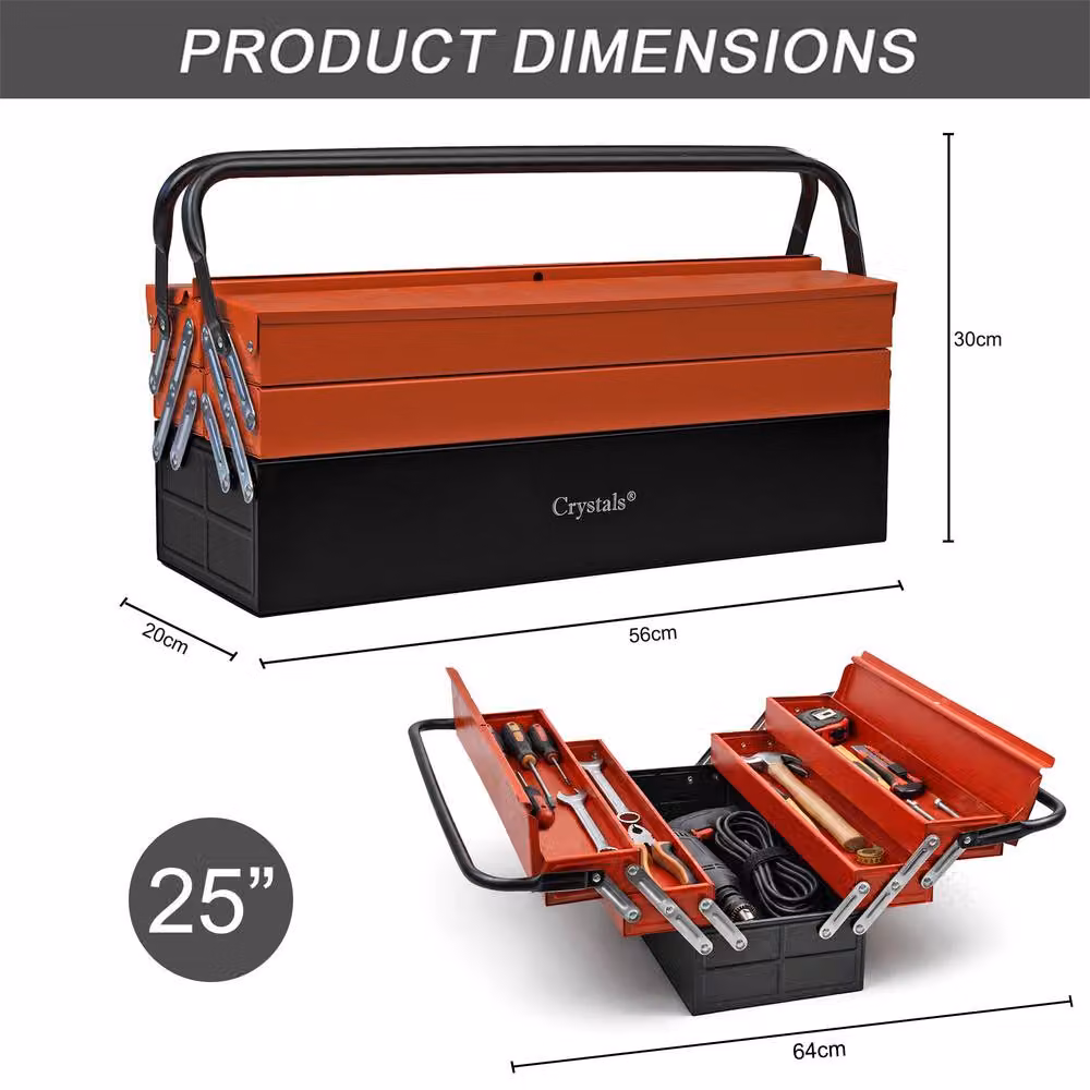 Crystals Heavy Duty Metal Cantilever 5 Tray Toolbox in Red – 2