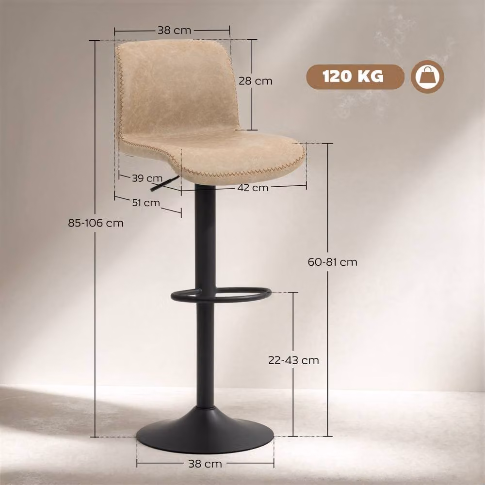 Wyld Haus Salile Set of 2 Light Brown Faux Leather Adjustable Bar Stools – 3