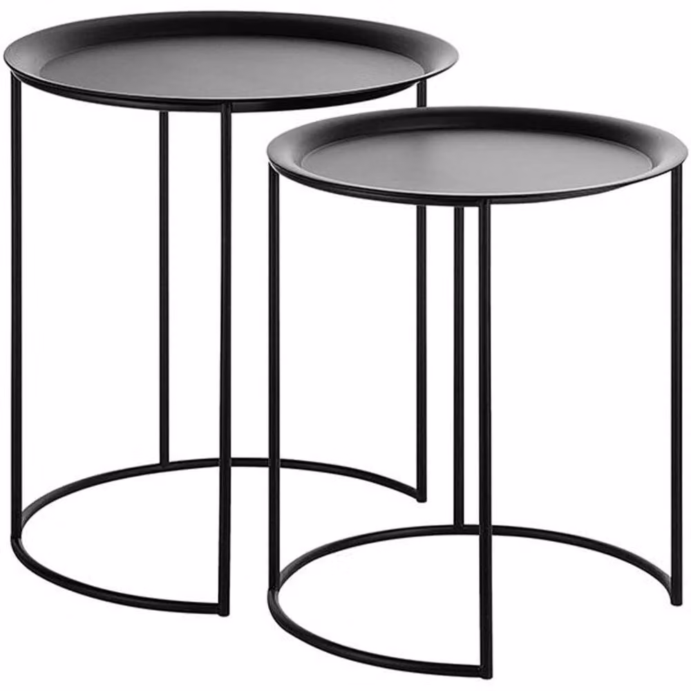Wyld and Coco Black Metal Nesting Tables, Set of 2 Round Tray Tops – 2