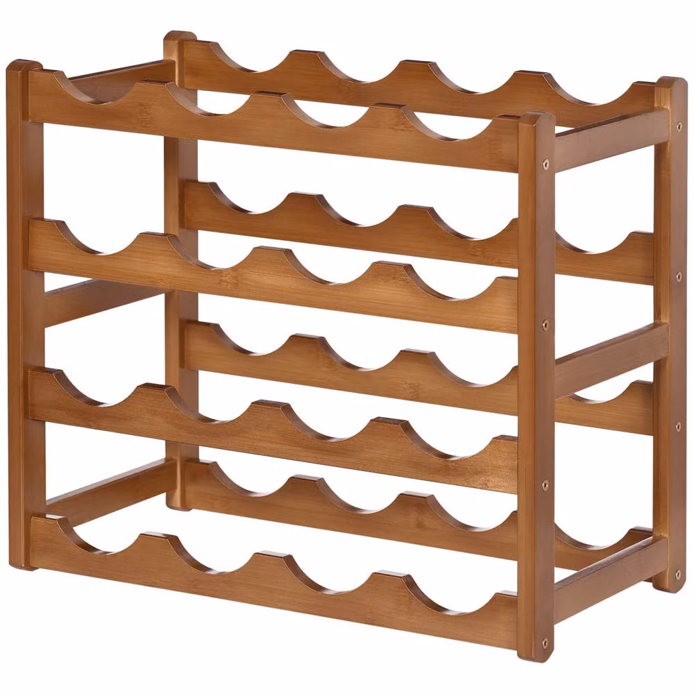 STILVORA 4 Tier Brown Lacquered Bamboo Wine Rack for 16 Bottles – 6