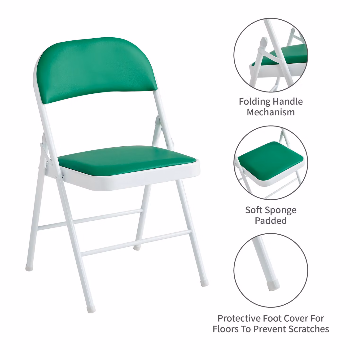 MCC Direct Set of 6 Green Folding Dining Chairs with Metal Frame and Synthetic Leather Padded Seats – 2