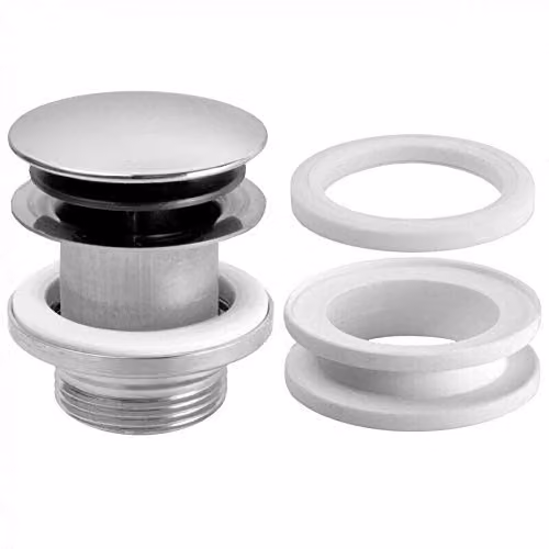 McAlpine 1.25 inch Stainless Steel Basin Clicker Waste with White Plastic Spring-Loaded Mushroom Plug in Chrome and Silver – 2