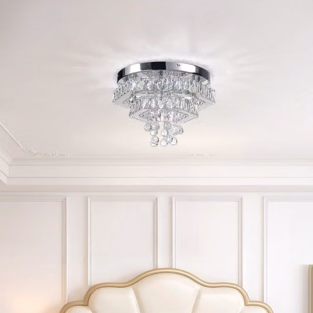 Lifeideas Hexagonal Double-Layer Adjustable Crystal LED Ceiling Light in Chrome