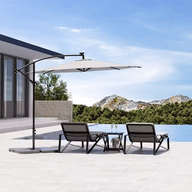 Komore 3m Solar LED Parasol with Square Stand in Grey