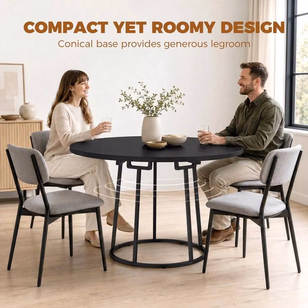 SPETLEK Round Industrial Dining Table in Black, Diameter: 120 cm, Height: 75 cm – 5