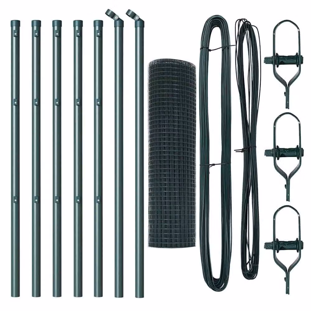 Berkfield Home Green Steel Welded Wire Fence with 7 Round Posts, W: 0.6 m, L: 10 m – 4
