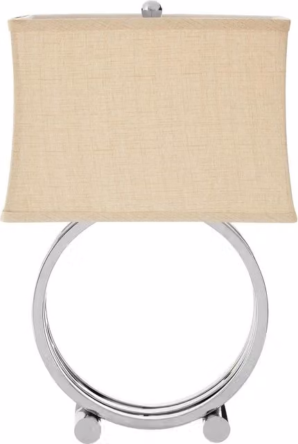 Fifty Five South Orsina Circlet Table Lamp with Polished Silver Metal Base and Natural Fabric Drum Shade – 1