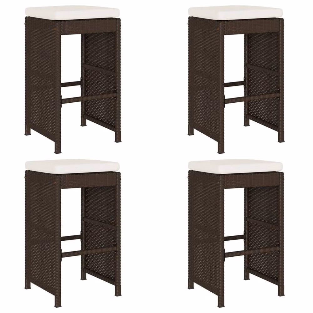 Berkfield Home Beautiful Garden Bar Stools with Cushions, 4 Piece Set in Brown Poly Rattan – 2