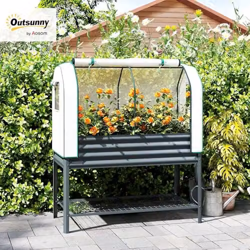 Outsunny Galvanised Steel Raised Planter with Greenhouse Cover, Grey, W/D/H: 120 x 140 x 55 cm – 2