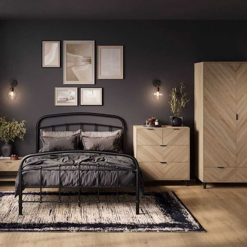 Lemon Pavilion Furniture Stockholm Chevron 2 Door Wardrobe in Brown, W/D/H: 100 x 58 x 190 cm – 3