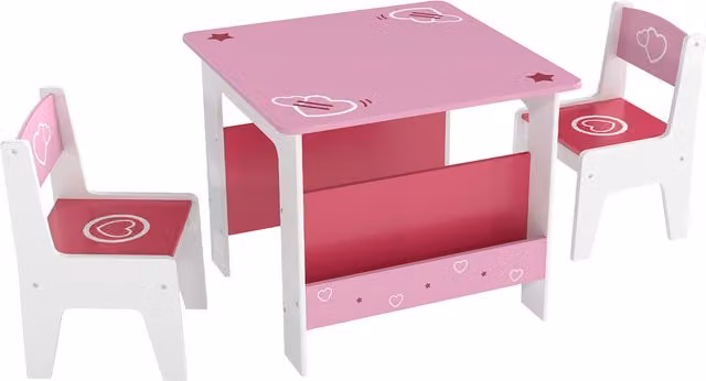 AIYAPLAY 3 Piece Kids Table and Chair Set with Bookshelves in Pink – 1