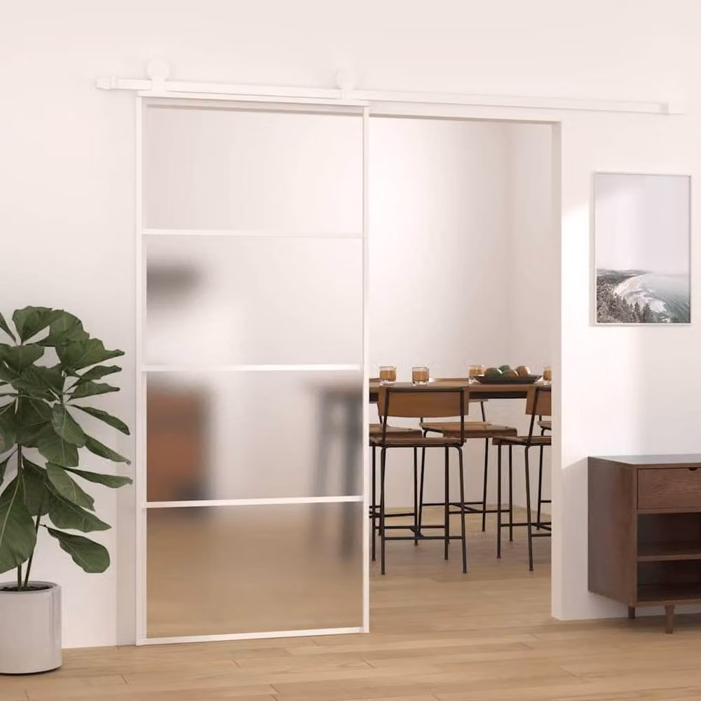Berkfield Home Modern Sliding Door in White Aluminium with Frosted ESG Glass, W: 90 cm, H: 205 cm – 2