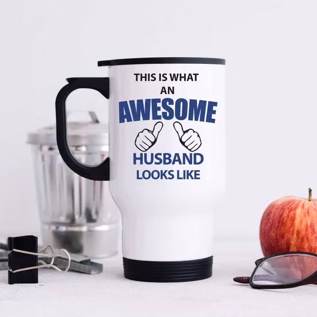 60 Second Makeover This Is What An Awesome Husband Looks Like Stainless Steel Travel Mug in White – 1
