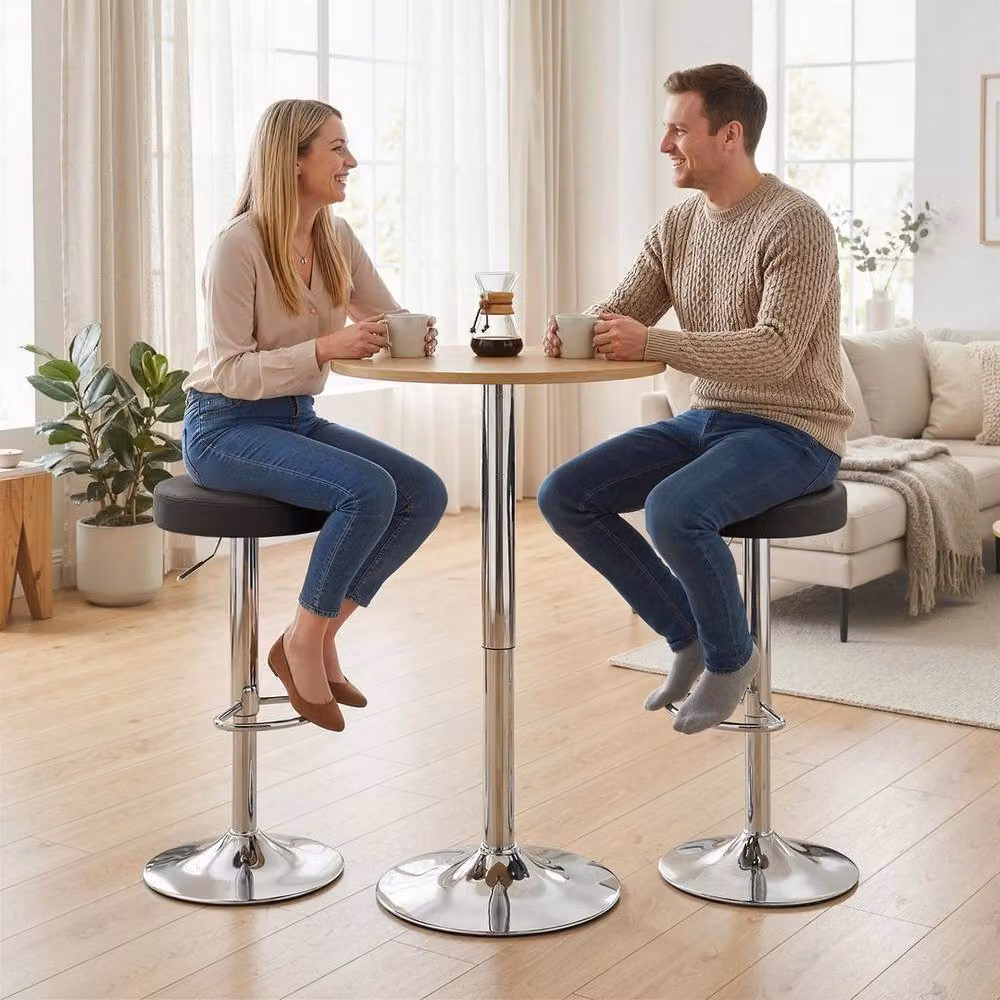 NESTLUNE Set of 2 Height Adjustable Black Metal Bar Stools – 4