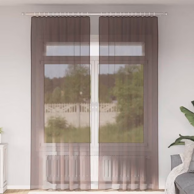 Berkfield Home Brown Transparent Voile Fabric Curtains with Rod Pockets, 2 Pack, W: 140 cm, H: 260 cm – 1