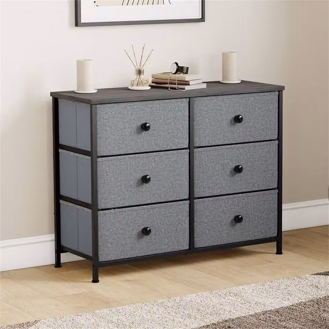 SPETLEK 6 Drawer Fabric Chest in Dark Grey