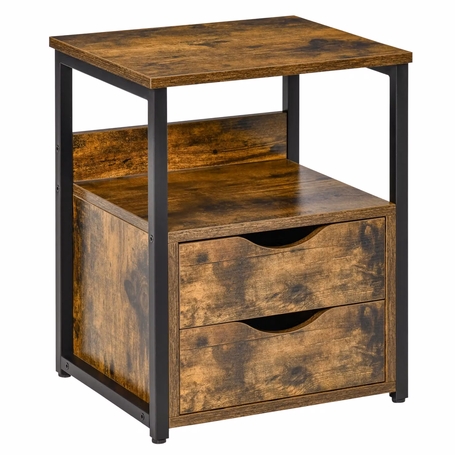HOMCOM Slim End Table and Bedside Desk with Storage Shelf in Rustic Brown and Black – 2